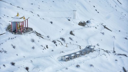 Snow covered Mountains and Routes in Spiti Valley